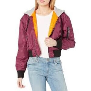 Hudson Rogue Cropped Bomber Jacket Womens Hooded Puffer Coat Sz M Full Zip